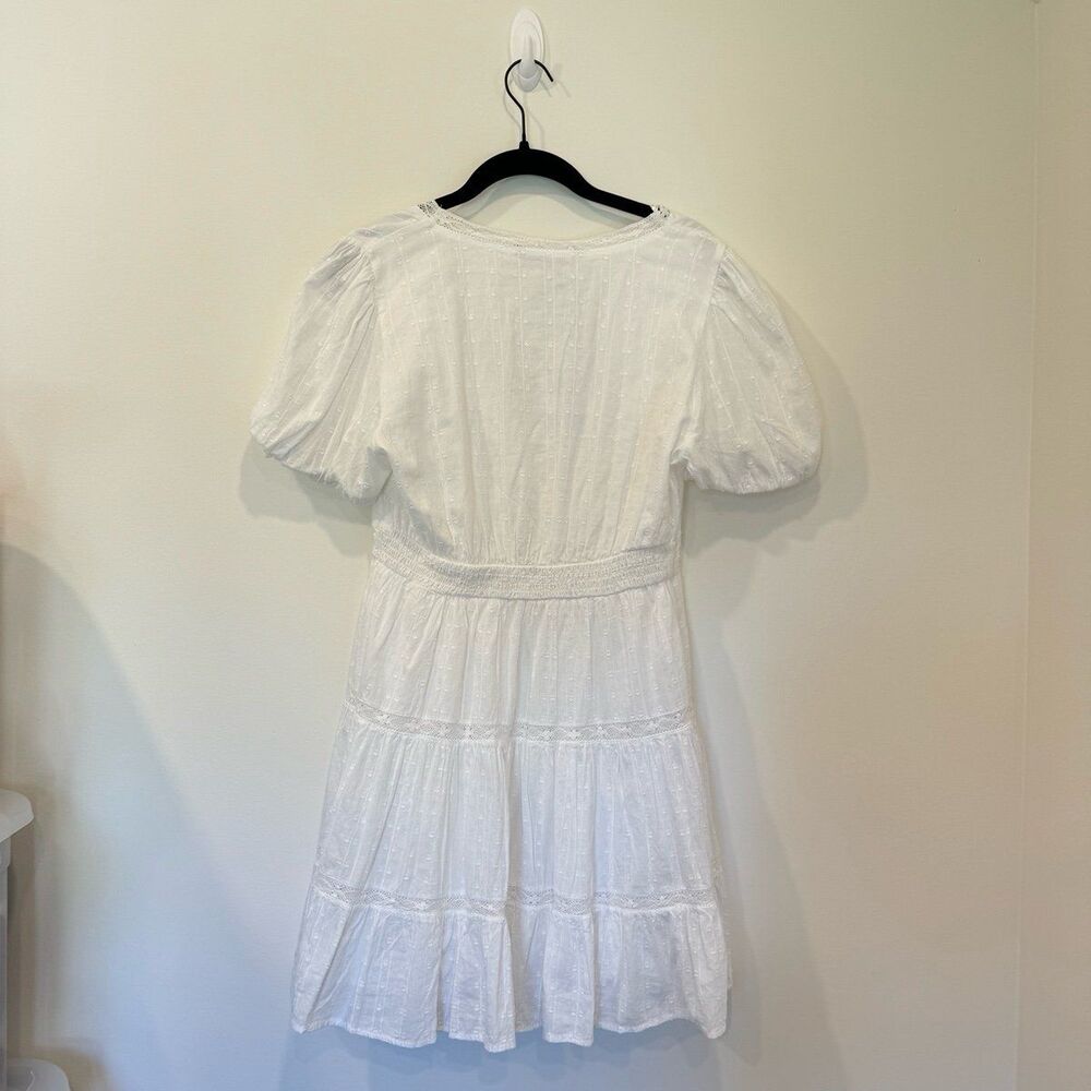 NWT Zara Lace Insert Trim Balloon Sleeve Cotton Tiered Mini Dress in White - Picture 10 of 12